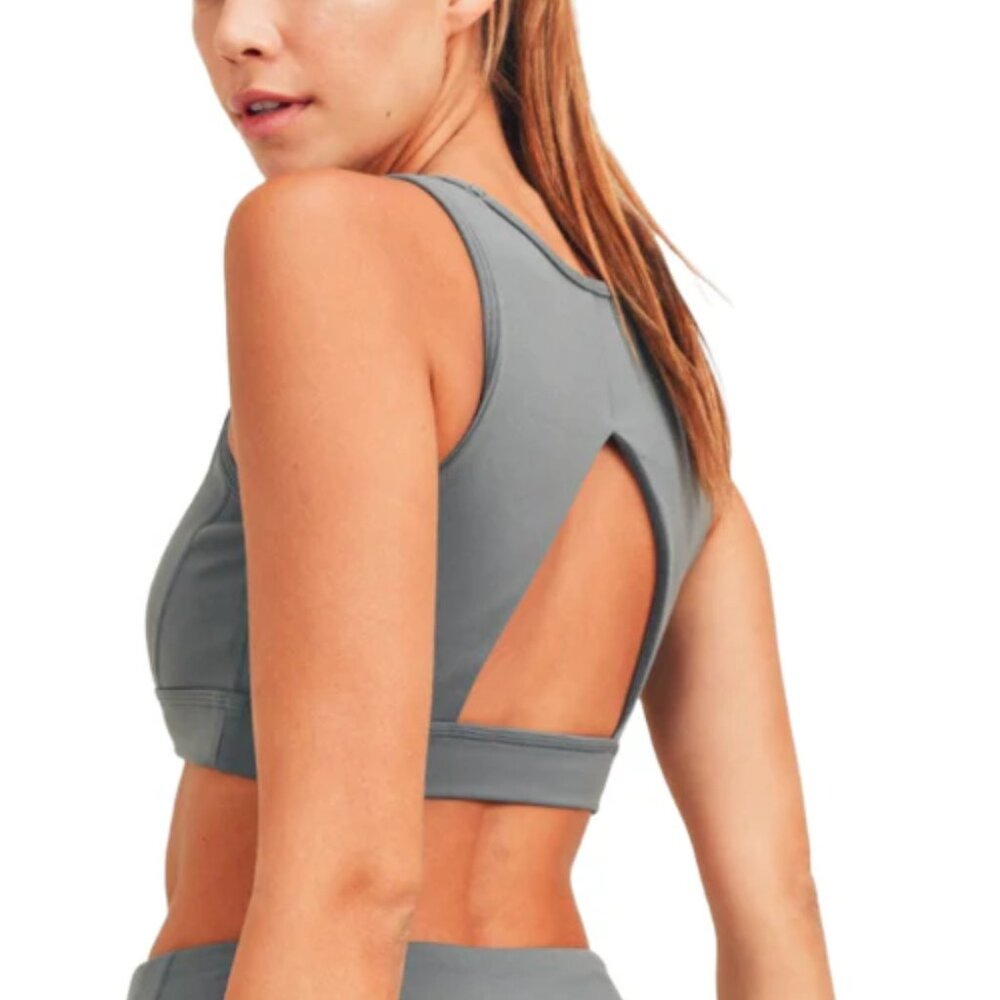 Mono B Newport Triangle Cut Out Back Performance Sports Bra Sage Green Small